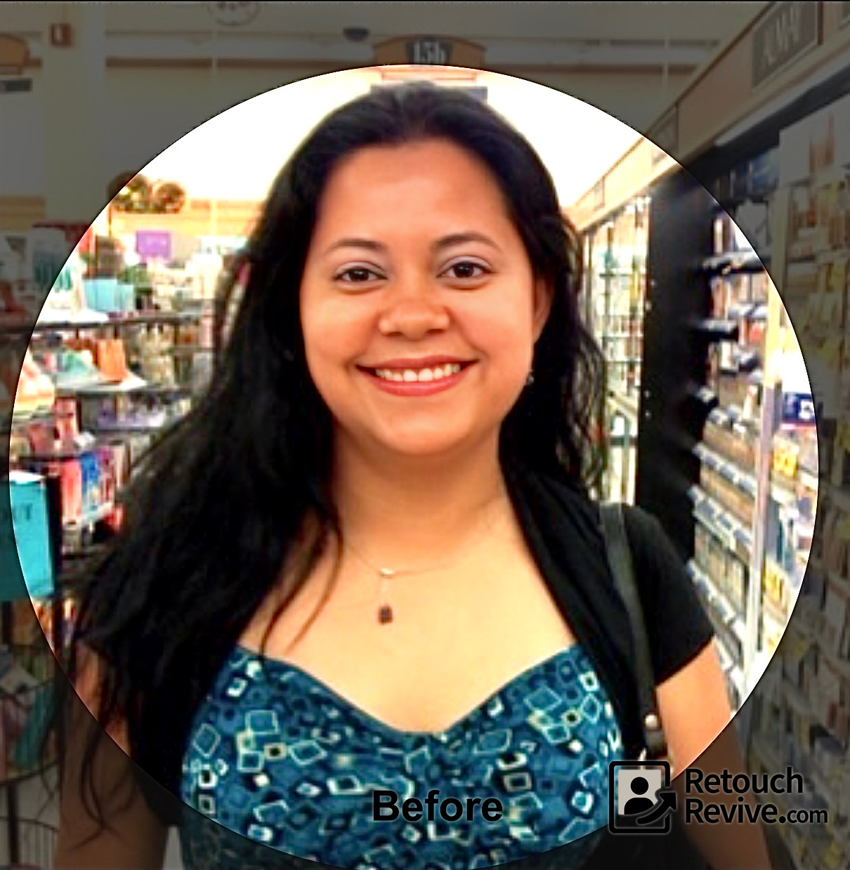 Photo of woman smiling before professional AI retouch